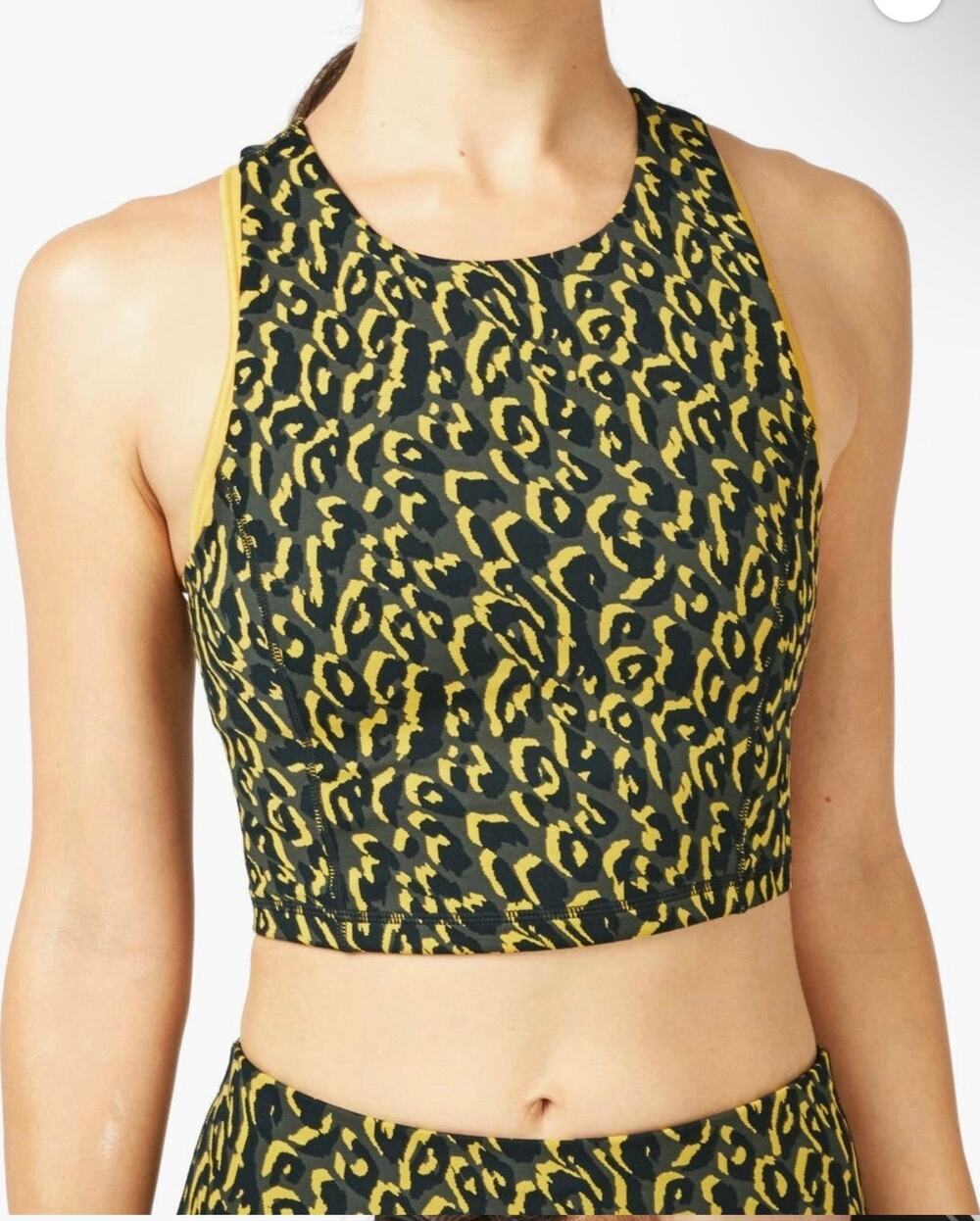 NWOT Sweaty Betty Seamless Crop Tank Top, Turmeric Yellow Leopard - Medium
